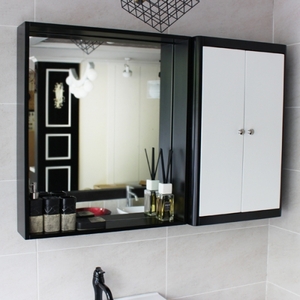원목선반형 욕실거울(블랙)